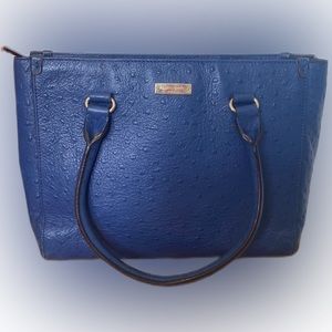 Kate Spade blue ostrich leather tote with zipper